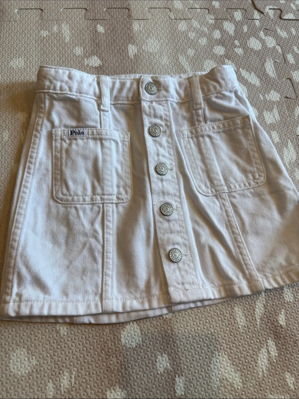 Polo Ralph Lauren Girls White Cotton Denim Snap Front Mini Skirt Size 5